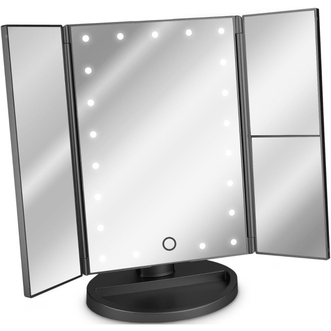 Navaris LED Foldable Cosmetic Mirror - Αναδιπλούμενος Μεγεθυντικός 1x / 2x / 3x Φωτιζόμενος LED Καθρέπτης Μακιγιάζ με Βάση και Αισθητήρα Αφής - Black