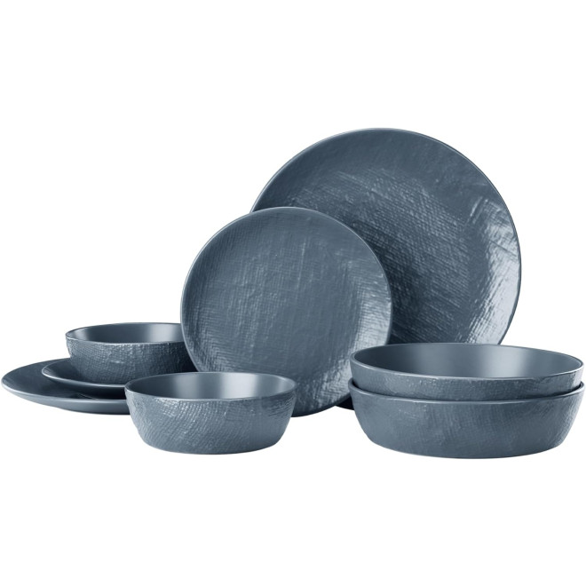 Navaris Linen Artisan Dinnerware - Κεραμικό Σετ Πιάτων Φαγητού 8 Τεμαχίων / Σερβίτσιο για 2 Άτομα - Smokey Blue