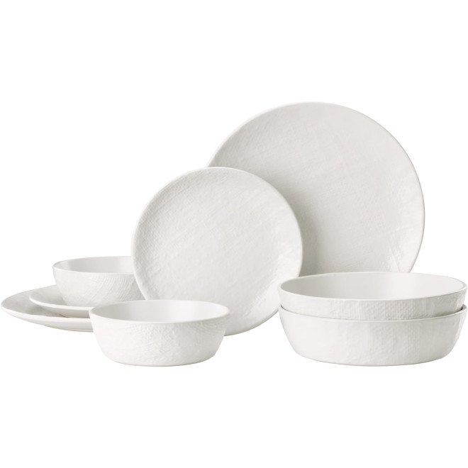 Navaris Linen Artisan Dinnerware - Κεραμικό Σετ Πιάτων Φαγητού 8 Τεμαχίων / Σερβίτσιο για 2 Άτομα - White