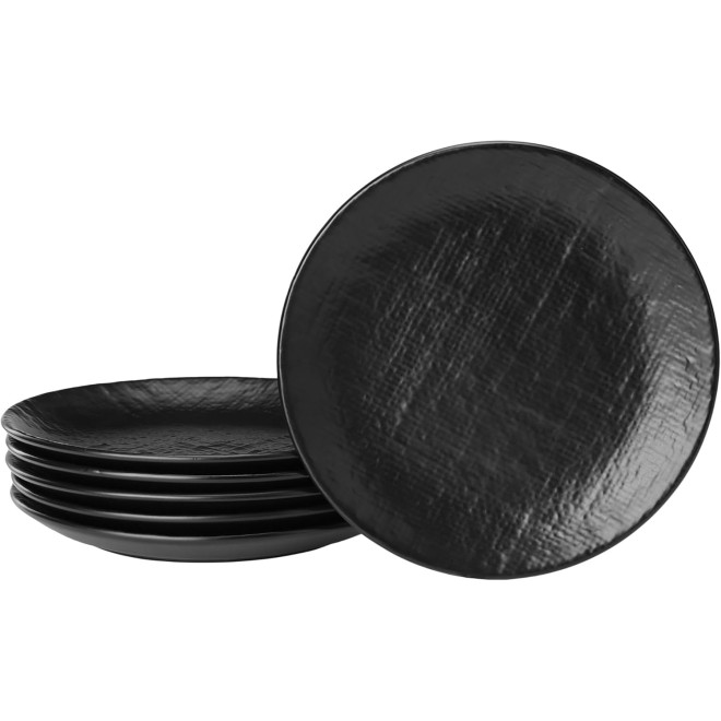 Navaris Linen Artisan Salad Plates - Κεραμικό Σετ Πιάτων Φαγητού 6 Τεμαχίων - 20cm - Charcoal Black