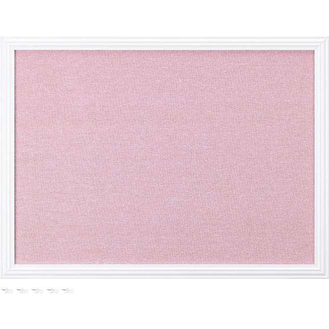 Navaris Linen Bulletin Board With Frame - Πίνακας Ανακοινώσεων με Πινέζες από Ύφασμα Λινό με Πλαίσιο MDF - 58 x 43 cm - White / Pink