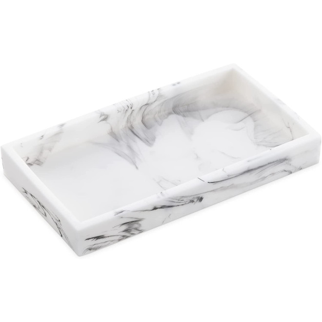 Navaris Marble Jewellery Tray - Διακοσμητικός Δίσκος Κοσμημάτων και Σαπουνιών για το Μπάνιο / Μπουντουάρ από Πολυρητίνη - 23.5 x 12.5 x 2.6 cm - White