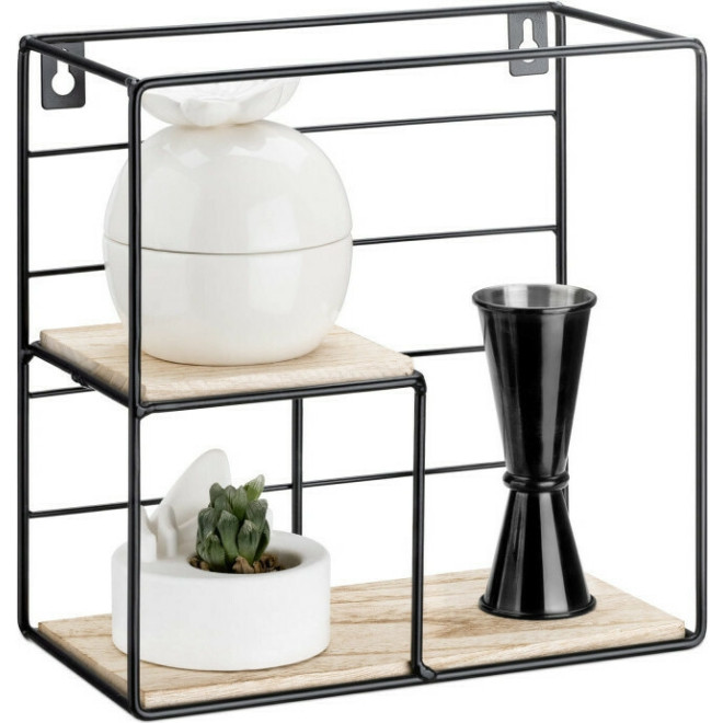 Navaris Metal Wall Shelf Square - Ράφι Τοίχου από Μέταλλο και Ξύλο Παυλώνια - 22 x 22 x 11cm - Cream / Black