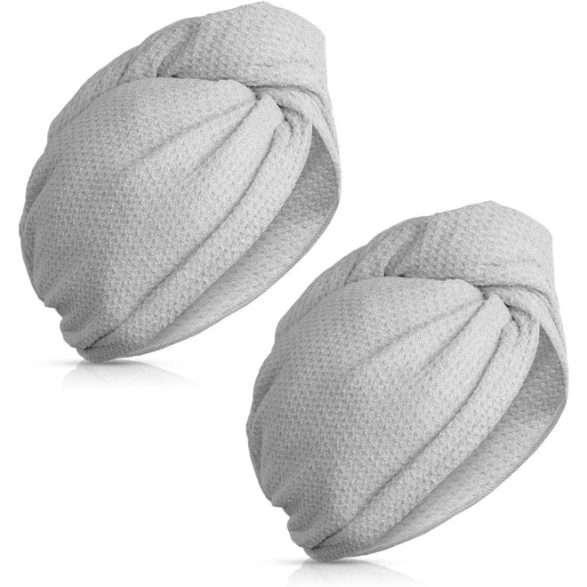 Navaris Microfibre Hair Turban Towels - Πετσέτα Στεγνώματος Μαλλιών / Τουρμπάνι - Grey - 2 Τεμάχια