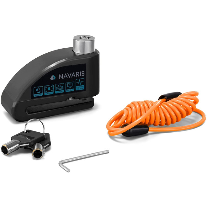 Navaris Motorbike Disc Lock with Alarm - Κλειδαριά / Λουκέτο Δισκόφρενου με Συναγερμό για Μοτοσυκλέτα / Ποδήλατο / Scooter - 110dB - Black