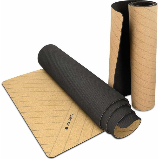 Navaris Non Slip Cork Yoga Mat - Στρώμα Γυμναστικής από Φελλό με Χειρολαβή - Brown