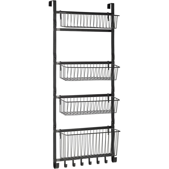 Navaris Over Door Spice Rack - Κρεμαστό Μεταλλικό Ράφι Πόρτας με 4 Επίπεδα Αποθήκευσης και Οργάνωσης για Κουζίνα & Μπάνιο - Black