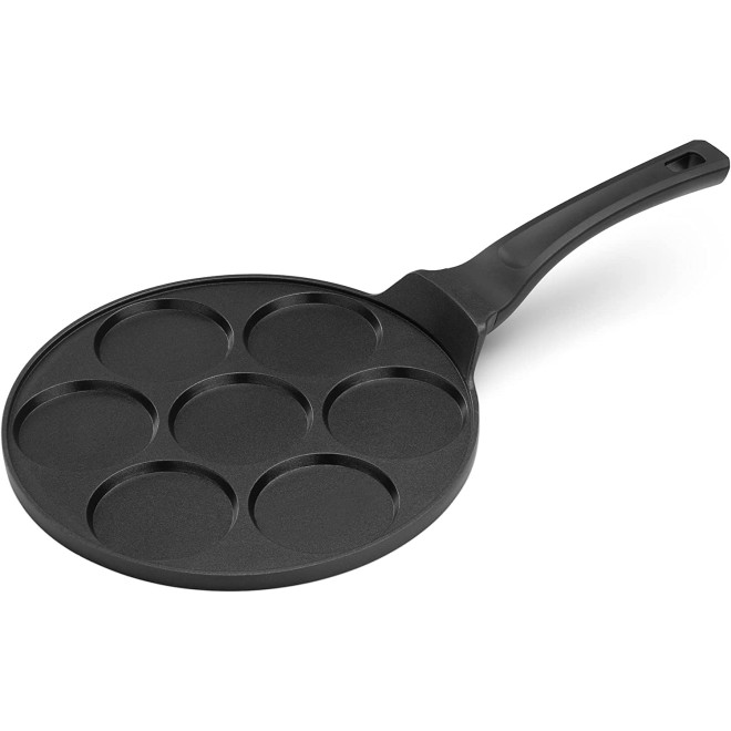 Navaris Pancake Frying Pan - Αντικολλητικό Τηγάνι 7 Θέσεων από Αλουμίνιο για Pancakes / Τηγανίτες / Αυγά - 27cm - Black