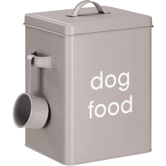 Navaris Pet Food Container - Μεταλλικό Δοχείο Αποθήκευσης Ξηράς Τροφής / Λιχουδιών / Μπισκότων με Σέσουλα για Κατοικίδια - 5.9L - Dark Grey 