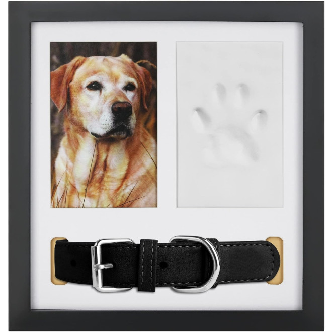 Navaris Pet Frame Kit 3 in 1 - Σετ με Κορνίζα για Φωτογραφία / Πηλός για Αποτύπωμα Ποδιών & Υποδοχή για Κολάρο - 27 x 28 x 4.5 cm - Black