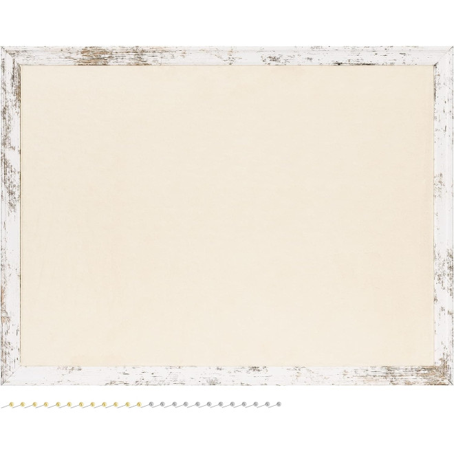 Navaris Plush Bulletin Board With Frame - Πίνακας Ανακοινώσεων με Πινέζες από Ύφασμα Βελούδο με Πλαίσιο MDF - 60 x 45 cm - White Frame / Beige Plush 