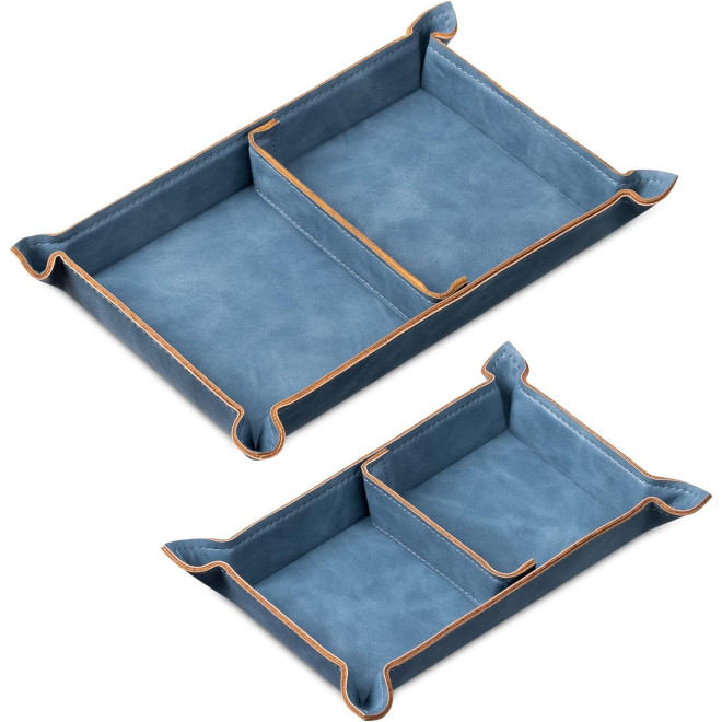 Navaris PU Leather Tray Set - Σετ με 2 Δίσκους Αποθήκευσης / Οργάνωσης από PU Δέρμα και Μέταλλο με Ρυθμιζόμενο Μαγνητικό Διαχωριστικό - Dark Blue
