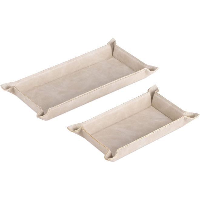 Navaris PU Leather Tray Set - Σετ με 2 Δίσκους Αποθήκευσης / Οργάνωσης από PU Δέρμα και Μέταλλο - Beige