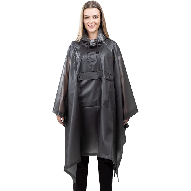 Navaris Rain Poncho - Unisex Αδιάβροχο Πόνσο με Κουκούλα - One Size - Black