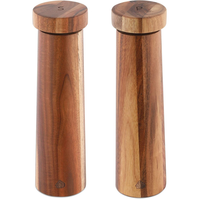 Navaris Salt and Pepper Mill Set - Σετ Χειροκίνητοι Μύλοι Μπαχαρικών / Δοχεία για Αλάτι και Πιπέρι από Ξύλο Ακακίας - 20.5cm - Brown