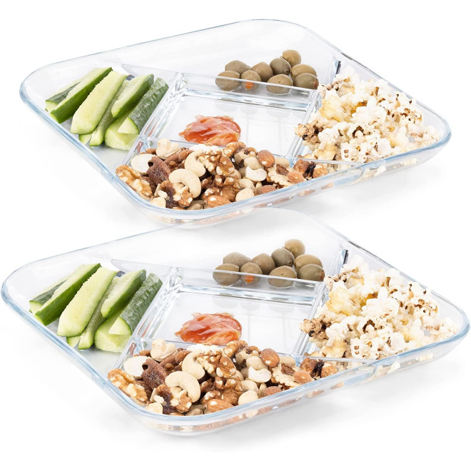 Navaris Set with 2 Glass Plates with Dividers - Σετ με 2 Γυάλινες Πιατέλες Σερβιρίσματος / Ορντερβιέρες 5 Θέσεων - 25.4 x 25.4 x 2.8 cm - Clear Navaris Set with 2 Glass Plates with Dividers - Σετ με 2 Γυάλινες Πιατέλες Σερβιρίσματος / Ορντερβιέρες 5 Θέσεων - 25.4 x 25.4 x 2.8 cm - Clear