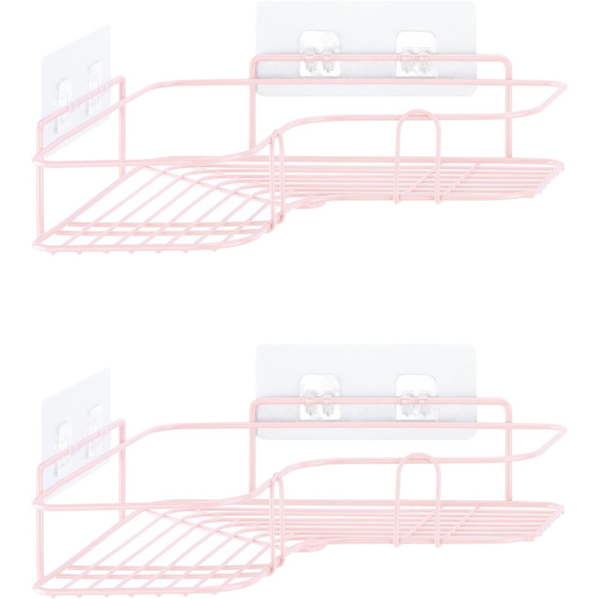Navaris Shower Shelves - Σετ με 2 Μεταλλικά Γωνιακά Ράφια Τοίχου / Επιτοίχια Ραφιέρα για Μπάνιο / Κουζίνα - 26 x 26 x 5.5 cm - Pink
