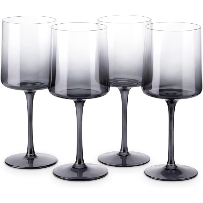 Navaris Square Wine Glasses - Σετ με 4 Γυάλινα Φιμέ Ποτήρια Κρασιού / Κοκτέιλ / Μπύρα / Smoothies / Επιδόρπια - 400ml - Grey