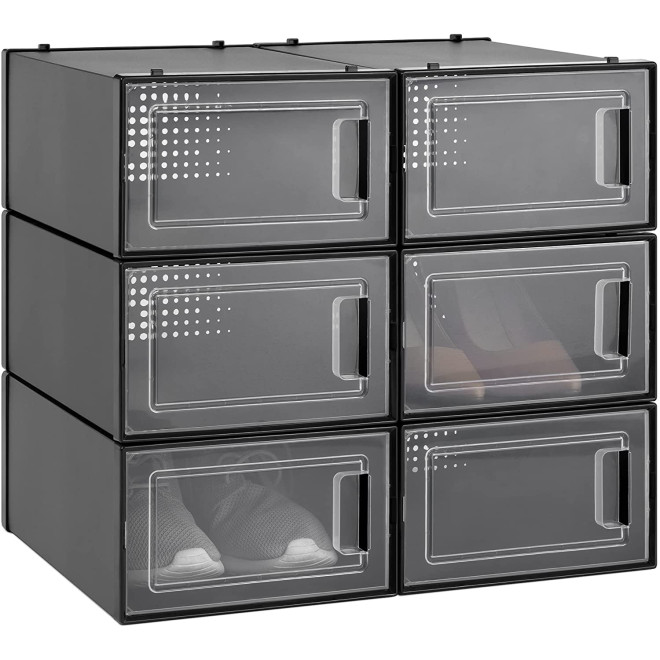 Navaris Stackable Shoe Storage Boxes - Σετ με 6 Κουτιά Αποθήκευσης Παπουτσιών - Black