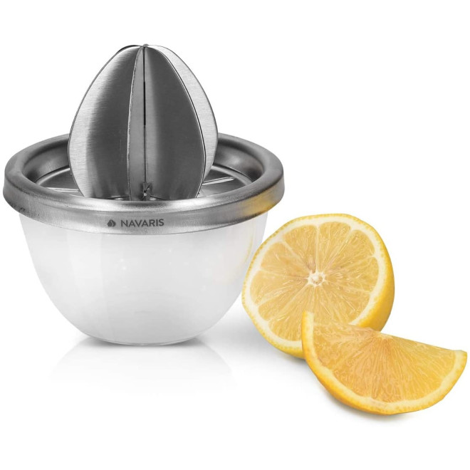 Navaris Stainless Steel Lemon Juicer - Λεμονοστίφτης / Κλασικός Στίφτης Λεμονιού από Ανοξείδωτο Ατσάλι - 11 x 10 cm - Silver