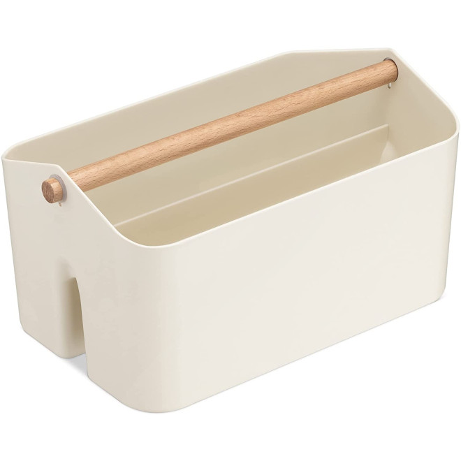 Navaris Storage Organiser Box - Κουτί Οργάνωσης με Ξύλινη Λαβή - 26.5 x 16.5 x 15 cm - Cream