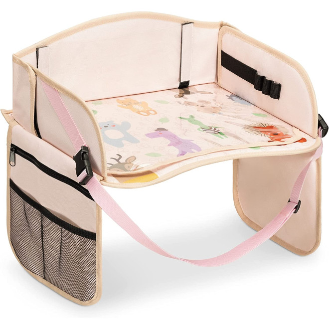 Navaris Travel Car Table for Children - Πτυσσόμενο Παιδικό Τραπεζάκι Ταξιδιού για Κάθισμα Αυτοκινήτου / Αεροπλάνου - Beige