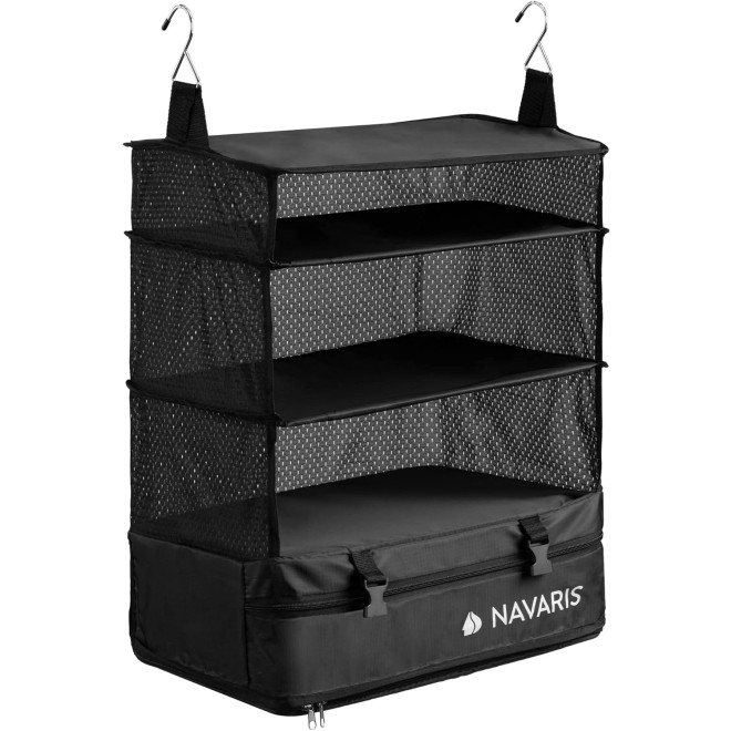 Navaris Travel Organizer - Φορητή Κρεμάστρα Ταξιδιού για Οργάνωση & Αποθήκευση Ρούχων - 45 x 20 cm - Black