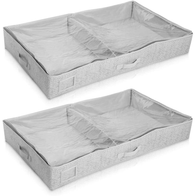 Navaris Under Bed Storage Bag - Σετ 2 Κουτιά Αποθήκευσης Ρούχων και Κλινοσκεπασμάτων - 91 x 54 x 14 cm - Grey 