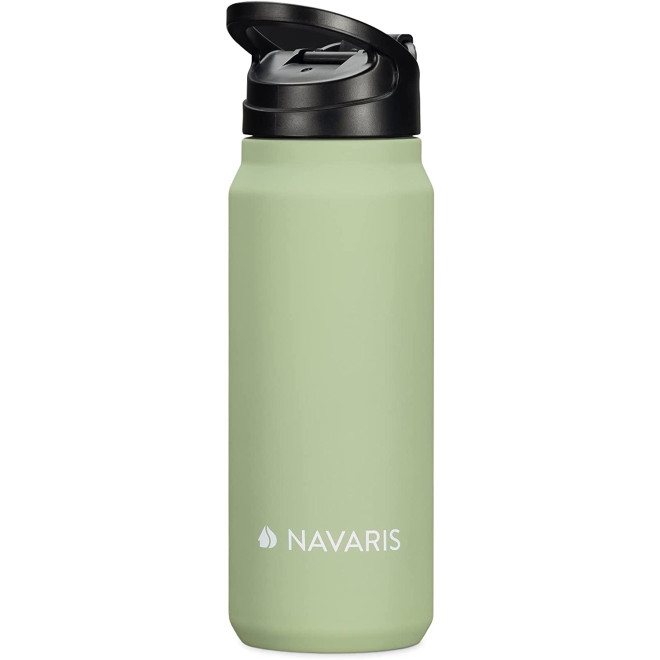 Navaris Water Jag - Μπουκάλι Νερού με Διπλά Τοιχώματα από Ανοξείδωτο Ατσάλι με Ενσωματωμένη Λαβή Μεταφοράς - BPA Free - 700ml - Green