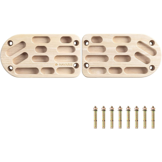 Navaris Wood Climbing Hangboards - Σετ με 2 Ξύλινες Σανίδες Τοίχου για Αναρρίχηση / Bouldering / Μονόζυγο - Brown