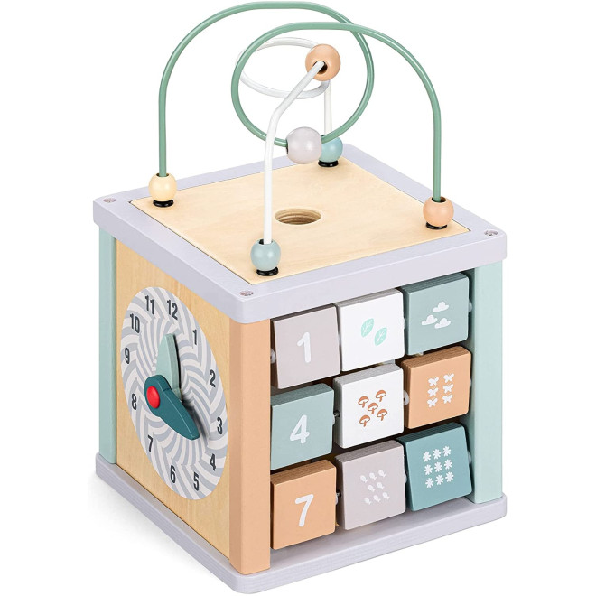 Navaris Wooden Activity Cube - Ξύλινος Κύβος Εκμάθησης Δεξιοτήτων για 18+ Μηνών - White / Colourful