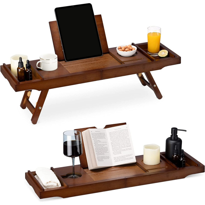 Navaris Wooden Bed and Bath Tray - Ξύλινη Βάση / Δίσκος για τη Μπανιέρα / Κρεββάτι με Πτυσσόμενα Πόδια - Brown