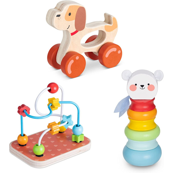 Navaris Wooden Toy Playset - Σετ με 3 Ξύλινα Παιχνίδια Εκμάθησης για Σχήματα και Χρώματα 