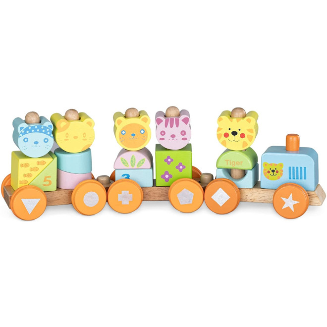 Navaris Wooden Toy Stacking Train - Ξύλινο Τρενάκι για 18+ Μηνών - Colourful