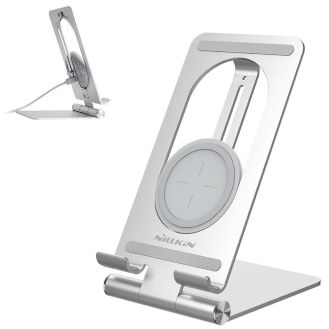Nillkin NKT01 PowerHold Tablet Wireless Charging Stand - Ασύρματος Φορτιστής Αλουμινίου Qi Pad για Tablet - 15W - Silver - 2 Έτη Εγγύηση