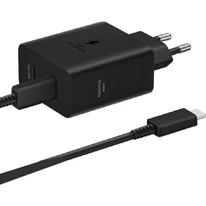 Official Samsung Fast GaN Travel Charger - Ταχυφορτιστής Τοίχου / Αντάπτορας με 2 x Θύρες Type-C & Καλώδιο Φόρτισης Type-C σε Type-C - 180cm - 50W - Black