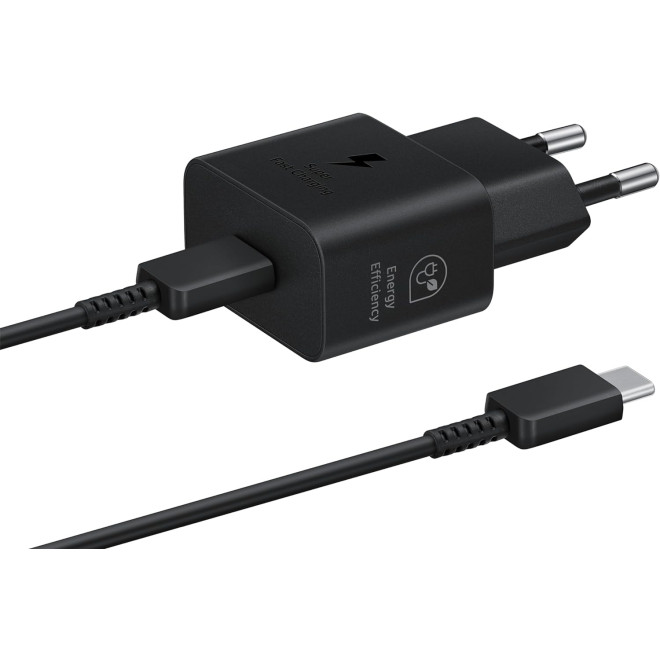 Official Samsung T2510 Fast Travel Charger - Ταχυφορτιστής Ταξιδιού / Αντάπτορας με 1 Θύρα x Type-C & Καλώδιο Φόρτισης Type-C σε Type-C - 100cm - 25W - Black