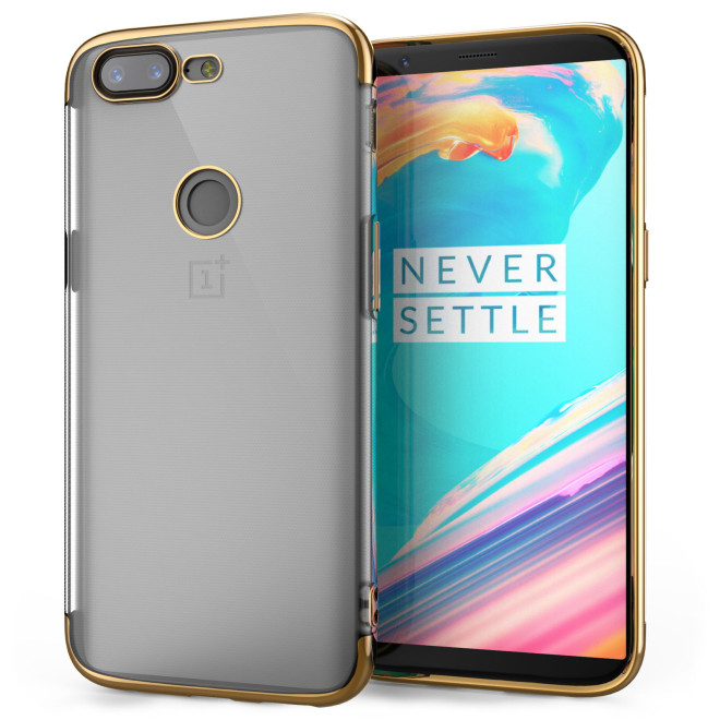 Caseflex Θήκη Σιλικόνη OnePlus 5T - Clear/Gold & Screen Protector 