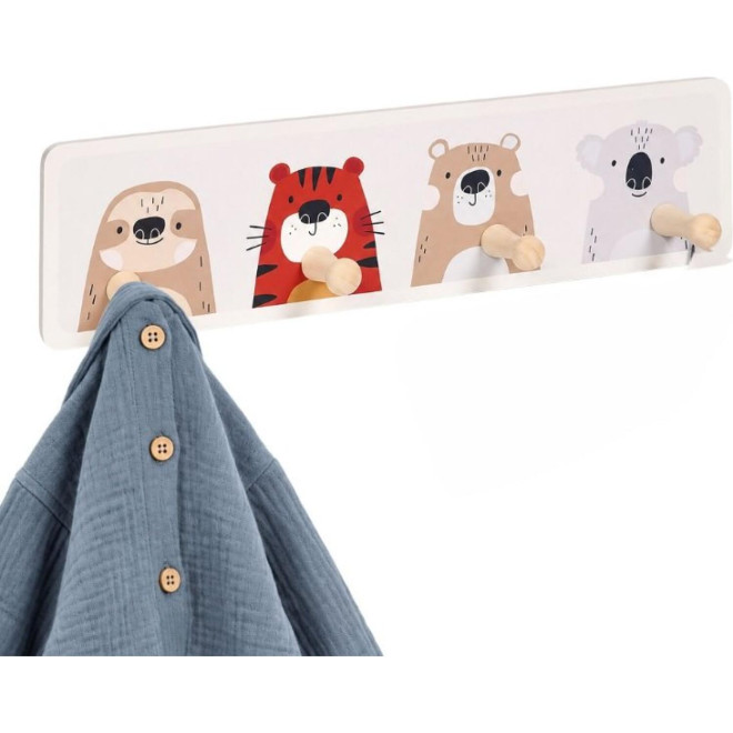 Παιδική Κρεμάστρα Τοίχου Relaxdays Kids' Coat Rack με 4 Γάντζους από Ξύλο Πεύκου 10 x 38 cm Design A