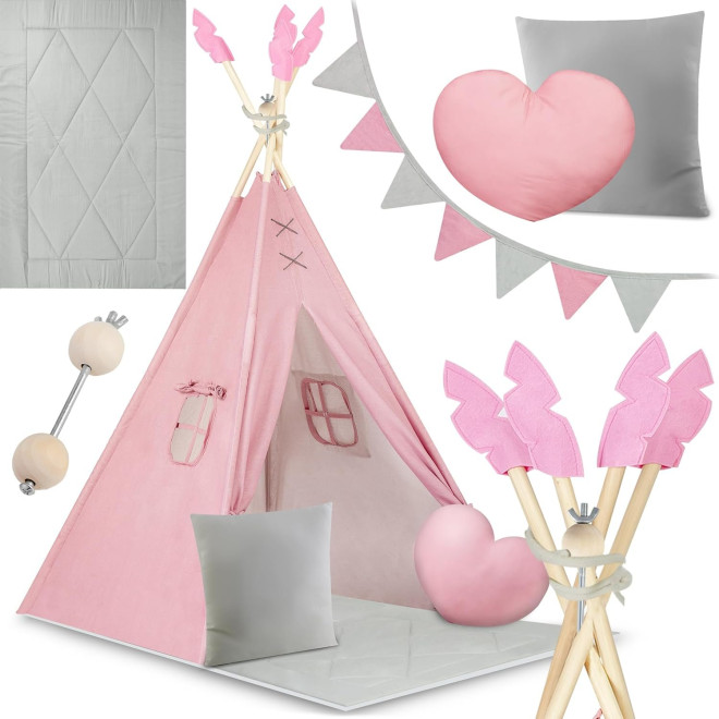 Παιδική Σκηνή Teepee NK-406 Nukido Kids Tipi Tent Ινδιάνικη με 1 x Χαλάκι / 2 x Μαξιλάρια / 1 x Γιρλάντα Dark Pink