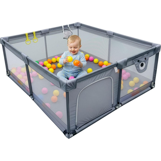Παιδικό Πάρκο Relaxdays Baby Playpen Βρεφικό Παρκοκρέβατο με 50 x Μπάλες & Μπασκέτα 150 x 150 x 65 cm Grey