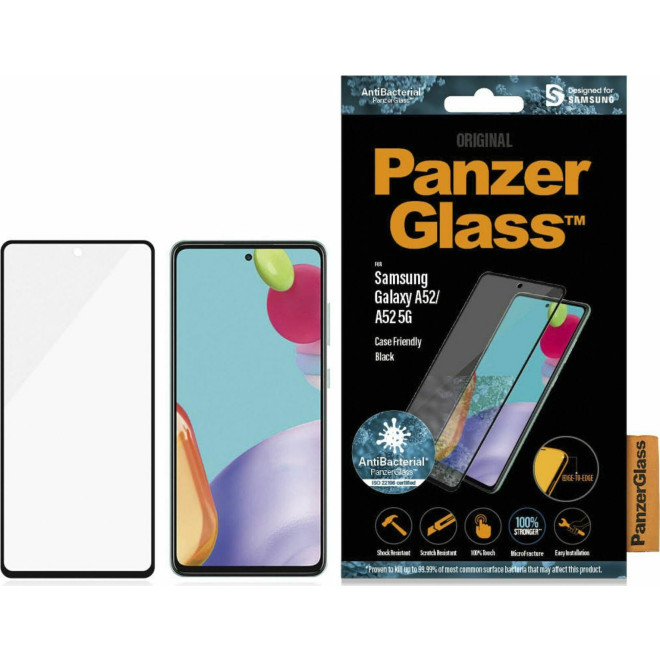 PanzerGlass Tempered Glass Case Friendly Antibacterial - Fullface Αντιχαρακτικό Γυαλί Οθόνης Samsung Galaxy A52 - Black