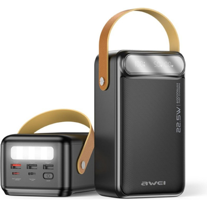 PowerBank Awei PK101K με Φακό & Ψηφιακή Οθόνη LED / 3 x USB-A & 1 x Type-C 60.000mAh 22.5W Black