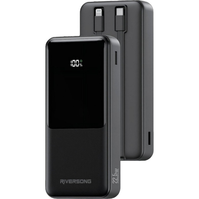 PowerBank Riversong Horizon 20 Pro 20.000 mAh με Θύρες 1 x Type-C / 1 x USB-A & Eνσωματωμένα Καλώδια 1 x Type-C / 1 x Lightning 22.5W Black