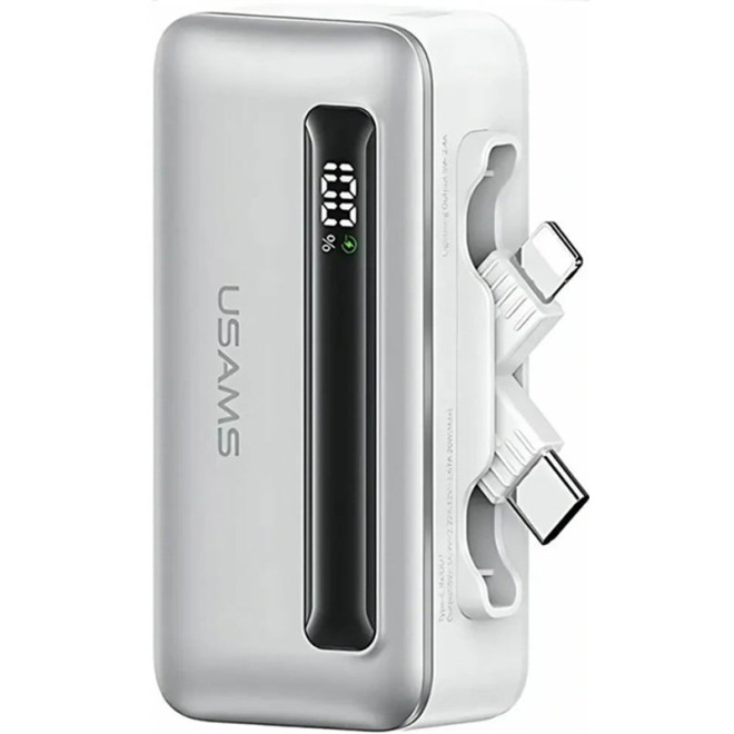 PowerBank Usams Dual Port με Ψηφιακή Οθόνη LED & 1 x Type-C / 1 x Lightning 4.500mAh 20W Silver