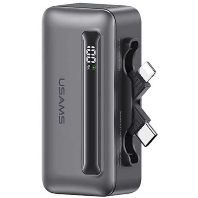PowerBank Usams Dual Port με Ψηφιακή Οθόνη LED & 1 x Type-C / 1 x Lightning 4.500mAh 20W Tarnish