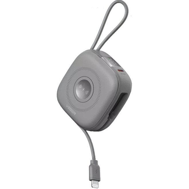 PowerBank Veger W1185 MagCore 3in1 με Ασύρματη Φόρτιση MagSafe 15W / 1 x Type-C / 1 x Καλώδιο Type-C / 1 x Καλώδιο Lightning 10.000mAh Grey
