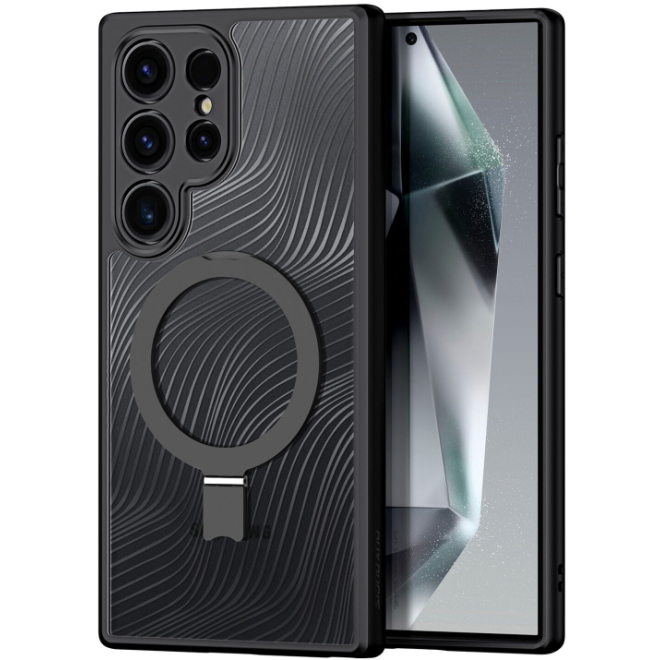 Premium Ημιδιάφανη MagSafe Σκληρή Θήκη με Kickstand - Samsung Galaxy S24 Ultra - DuxDucis Aimo MagSafe Magnetic Stand - Black