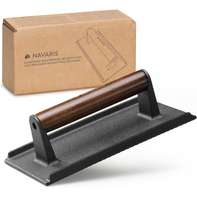Πρέσα Μπέργκερ Navaris Cast Iron Smash Burger Press Rectangle Ορθογώνια από Μαντέμι για Smash Μπιφτέκια Black