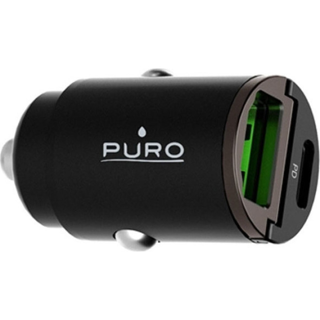 Puro Car Charger - Γρήγορος Φορτιστής Αυτοκινήτου με 1 x USB-A / 1 x Type-C - 30W - Black